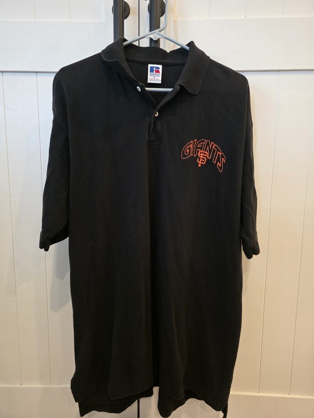 VTG Russell Athletic San Francisco Giants Polo Shirt Mens XL Black Embroidered